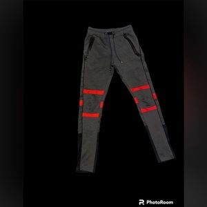 Men Joggers- Relaxed-Fit Flexible Waistband Drawstring Pants. Medium,Gray/Red